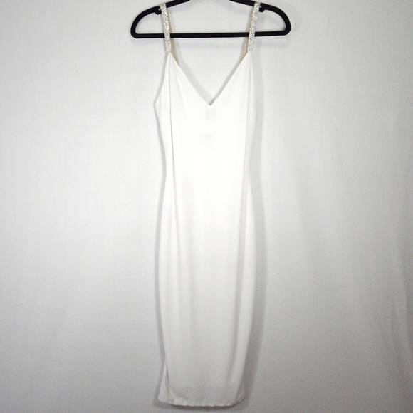 NWT Day & Night Women's White Slip Midi Dress with Rhinestones Straps Size S - Picture 2 of 12